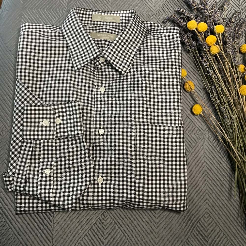 Nordstrom black gingham dress shirt 16.5 32/33